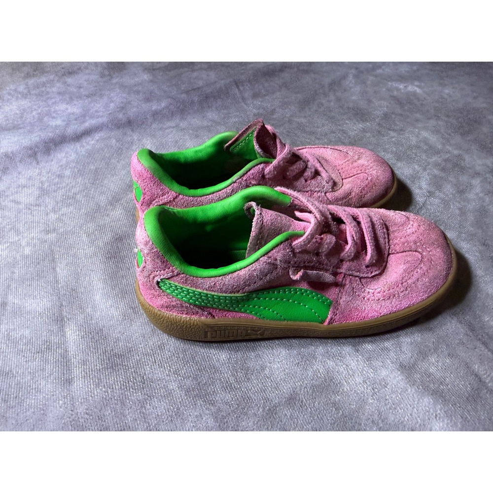 Puma Super Pacerino Pink Green Suede Gum Sole Low Top Sneakers Kids Size 9.5C - Picture 3 of 10